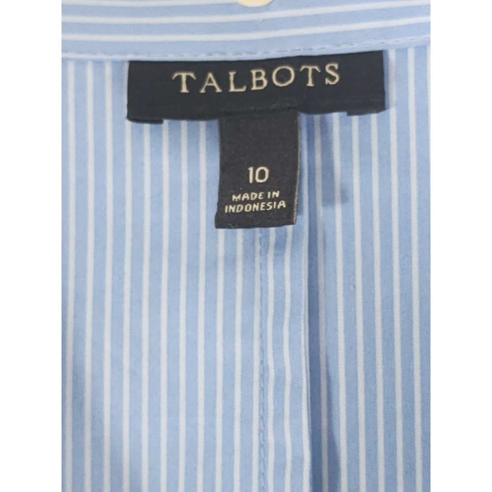 Talbots Womens 10 Blue Stripe Peplum Shirt Tailored Career Office Preppy Coastal - Picture 3 of 8